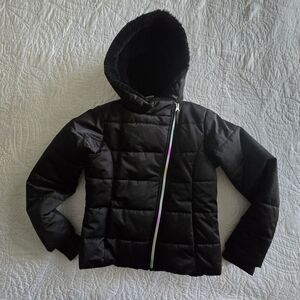 Girls 10/12 Arizona Black Puffer Jacket with cute Iridescent asymmetrical zipper